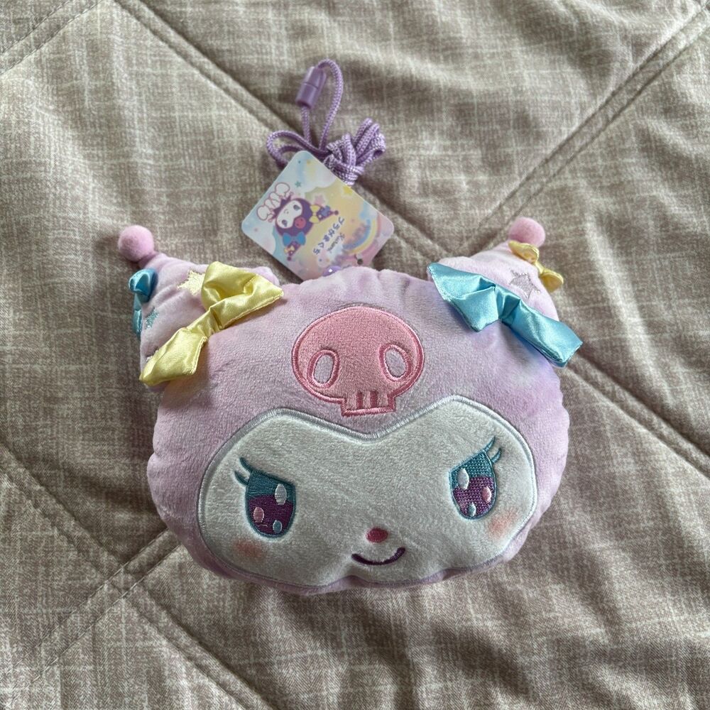 Sanrio Kuromi Yume Fuwa Plush Clasp Purse Coin Pouch Bag NWT Pastel